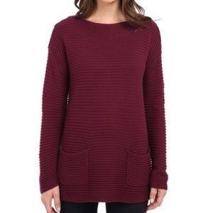 Boatneck pull over ribbed two pocket sweater